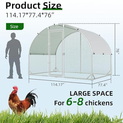 4ever2buy Metal Chicken Coop, 9.8x6.5 FT Walk-in Chicken Run Pen Poultry Cage, Water-Resistant & Anti-UV Cover, Large Chicken Coop for 6-8 Chickens - size: 77.4"L x 114.0"W x 76.0"H