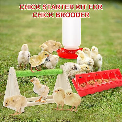 Chick Feeder and Waterer Kit with Chick Perch, 1l Chick Waterer, Flip Top Poultry Feeder, Chick Starter Kit for Chick Brooder, Baby Chicken Supplies for Baby Chick, Duck and Quail - color: Chick Feeder and Waterer Kit with Chick Perch