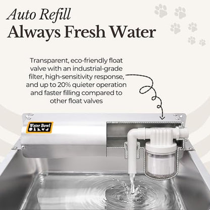 Automatic Pet Water Dispenser - 304 Stainless Steel Auto-Fill Water Bowl for Dogs - Poultry & Livestock - Float Water Level Control - 3/4" GHT Faucet Compatible - Wall Mount/Ground Usage