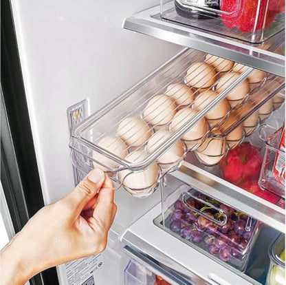 Egg Holder for Fridge with Lid, Egg Containerand for Refrigerator with Front Handle, BPA-Free Clear Plastic 14 Eggs Stackable Tray Storage for Refrigerator. (28 Eggs, Pack of 2)