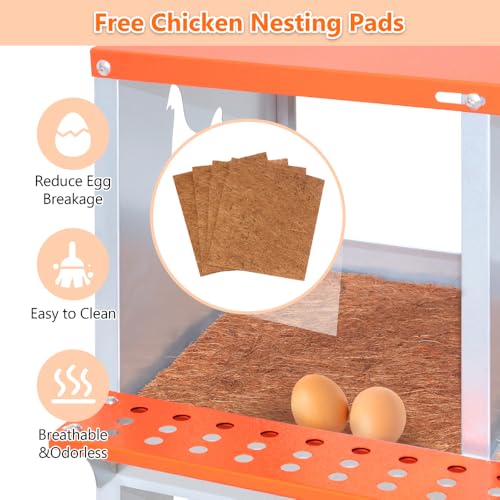 Heavy-Duty Wall-Mounted Metal Nesting Box for Chickens and Ducks – Ventilated Galvanized Steel Coop Accessory with Easy Egg Harvest (4-Orange)