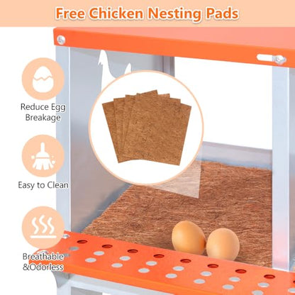 Heavy-Duty Wall-Mounted Metal Nesting Box for Chickens and Ducks – Ventilated Galvanized Steel Coop Accessory with Easy Egg Harvest (4-Orange)