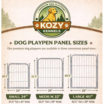 Dog Playpen w/Square Top Shade Cover - 40 inch, 8 Panel Portable Grey Metal Pet Play Pen for Medium & Large Dogs - Indoor/Outdoor Kennel Cage for Home, Yard, RV, or Camping - size: 40 Inch