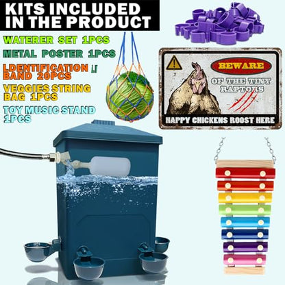 Chicken Waterer with Float Controlled Automatic Set, Chicken Coop Accessories - No Manual Water refilling Needed, 4 Gallon（Compatible with 5/8-inch and 3/4-inch Water Pipes, 60-inch Water Supply Pipe - color: Navy Blue