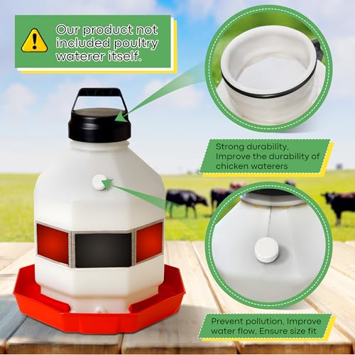 Poultry Fountain Renewal Waterer Parts, 10 Replacement Caps & 4 O Rings, Compatible with Miller PPF3/PPF5/PPF7 & Compatible with Farm-Tuff 3/5/7 Gallon Poultry Founts(White) - color: White