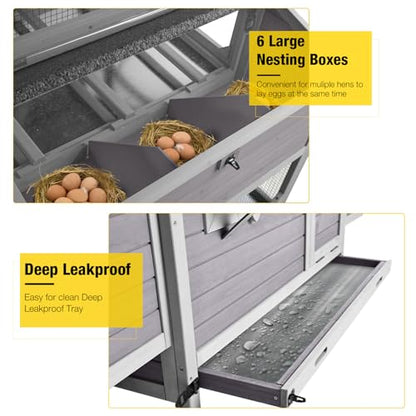 Aivituvin Extra Large Chicken Coop 137" L Hen House Duck Cage for 10-15 Chickens with Spacious Run, 6 Nesting Box, 6 Raised Perches (Grey, AIR46) - color: Grey, size: AIR46