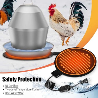 Heated Chicken Waterer Base, 6" Energy Saving Poultry Water Heater for Winter - Prevents Freezing for 1 to 5 Gallon Buckets, for Ducks, Geese, Turkeys, Chickens,1 PC