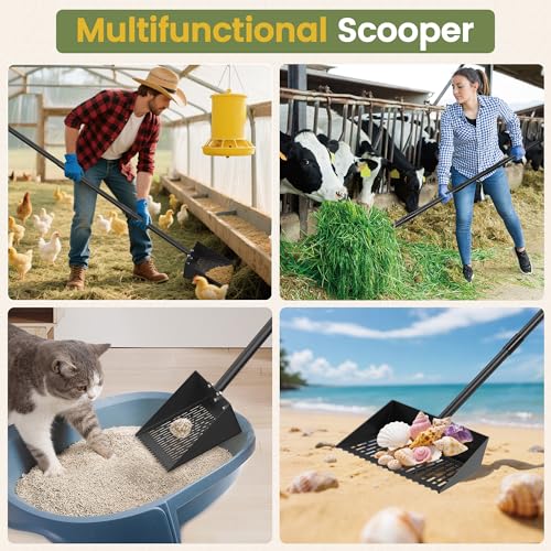 Alloy Steel Chicken Poop Scooper for Sand - 10” Large Chicken Coop Scoop - Simplified Cleaning 40-67” Poop Scoop with Adjustable Handle - size: 9.8" Wide