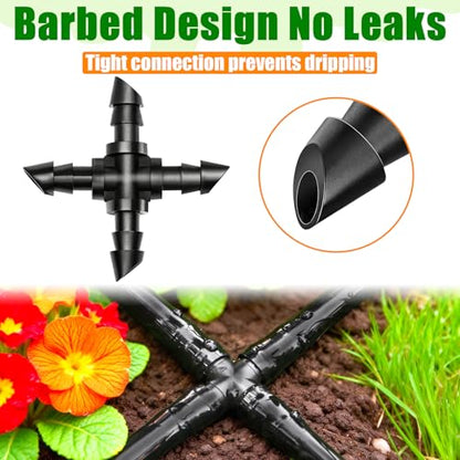 40 Pack Drip Irrigation 1/4" Barbed Cross Tee Fittings, Drip Line Barbed Cross Tee Connectors for 1/4 Inch Irrigation Tubing Micro Irrigation Connection Parts for Garden Sprinkler Systems - size: 1/4 Inch Cross-40P