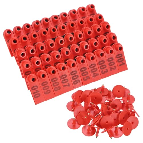 M METERXITY 100-Pack Sheep Ear Tags 001-100 Number, TPU Livestock Ear Tags for Cows/Sheep/Cattle/Pig, Farm Animal Identification Markers [Red] - color: Red