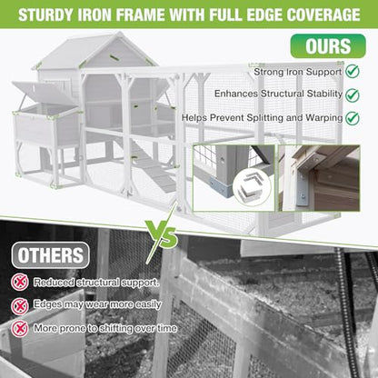 Large Chicken Coop Outdoor Waterproof Chicken Run with Asphalt Roof, Wooden Poultry Enclosure with Easy-Clean Slide-Out Tray for 8-10 Chickens Poultry Cage with Nesting Boxes for Duck Rabbit - size: 134.5"L x 59.0"W x 62.4"H