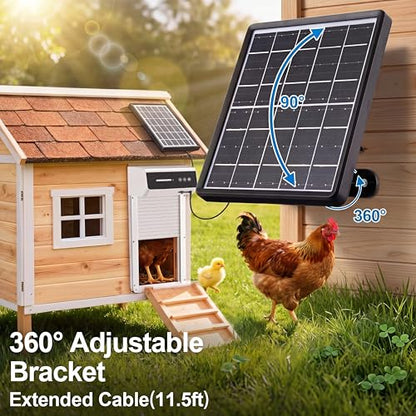 Saillong 5W Solar Panel for Chicken Coop Door with Micro USB & USB-c Port; 11.5ft Cable Solar Panel Charger for Automatic Chicken Coop Door, 360° Adjustable Bracket, Waterproof