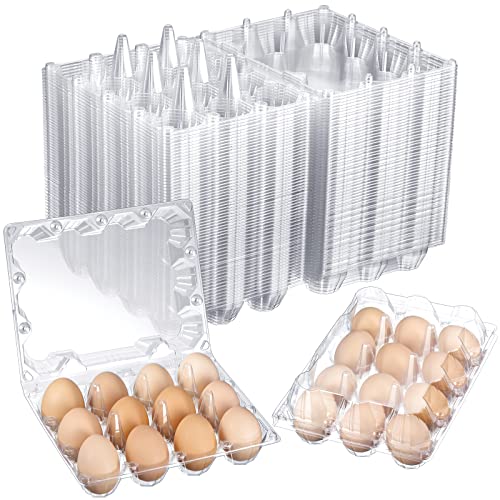 Zubebe 200 Pieces Clear Plastic Egg Carton - Bulk Empty Chicken Tray Holds Securely for Farm Business Market Home Refrigerator Storage (3 x 4 Grids) - size: 3 x 4 Grids