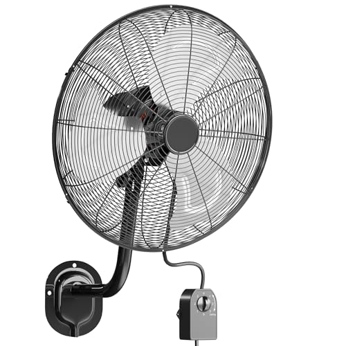 Uthfy 20 Inch High Velocity Wall Mount Fan, 7200CFM Outdoor Industrial Fan with Wired Remote, 6 FT Cord, 3 Speeds, Heavy Duty Oscillating Fan for Indoor, Garage, Patio, Workshop Use, Black - size: 20 Inch