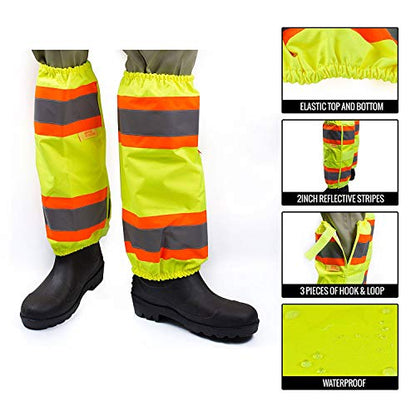 RK-GAITERS Hi-Viz Contrasting Trim Leg Gaiters, Polyester oxford w/PU coating (Lime, 1-Pair)