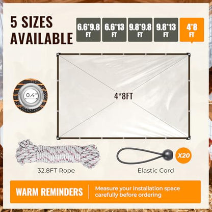 4x8 Ft Chicken Coop Cover for Winter - Waterproof Chicken Coop Tarp with Elastic Cords & Rope, Durable Protection for Large Chicken Runs - size: 4x8FT