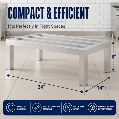 24" x 14" x 8" Aluminum Dunnage Rack | Heavy Duty, Floor Storage Stand, NSF, Commercial Use - size: 24"W x 14"D x 8"H