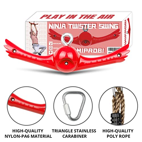 Ninja-Twister Swing Spins Set: Slackline Attachments - 360° Handle Twist-Spin Flips Toy Activate Ninja Powers Warrior Accessories Kids Hang Toys for Playground Backyard, Red - color: Red