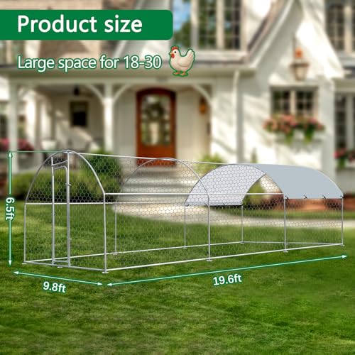 Outdoor Metal Chicken Coop Large Walk-in Poultry Cage Spire-Shaped Chicken Run with Waterproof and Anti-Ultraviolet Cover for Outside,Backyard and Farm,19.6' L*9.8' W*6.5' H - size: 235.2"L x 117.6"W x 78.0"H