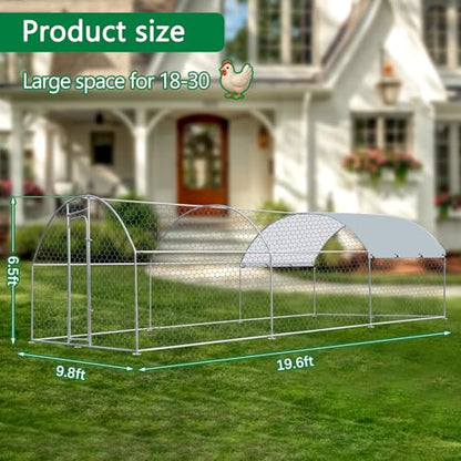 Outdoor Metal Chicken Coop Large Walk-in Poultry Cage Spire-Shaped Chicken Run with Waterproof and Anti-Ultraviolet Cover for Outside,Backyard and Farm,19.6' L*9.8' W*6.5' H - size: 235.2"L x 117.6"W x 78.0"H