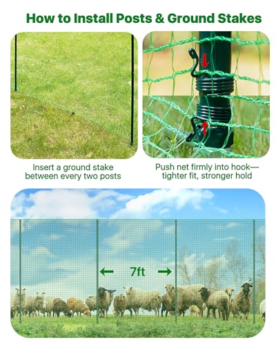 Temporary Fence with Metal Posts, 40" Hx50'L Garden Fence Animal Barrier with Ground Spikes, Plastic Fencing for Outdoor Dogs, Chicken, for Backyard, Patio, Garden