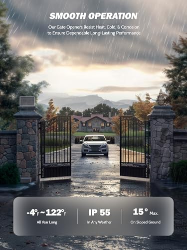 ZUMI Automatic Solar Gate Opener for Dual Swing Gates, App Control Swing Gate Opener for Gates up to 900lb 20ft, Electric Gate Opener with Remotes, Smart Gate Opening System for Home Driveway Garden
