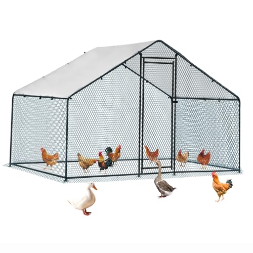 Outvita Chicken Coop, 6.5×10 FT Large Metal Chicken House, Poultry Habitat Cage with Waterproof Cover, Walk-in Chicken Run Pen for Small Animals Yard Farm Patio（Black Electrophoresis Process） - color: Black, size: 78.0"L x 120.0"W x 78.0"H