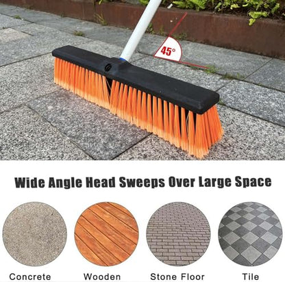 18" Push Broom Outdoor Heavy Duty with Stiff Bristles, Shop Broom with 63" Long Handle, Snow Broom Garage Push Broom for Concrete Wood Scrub Brush for Cleaning Shop Garage Deck Patio Driveway (Orange)