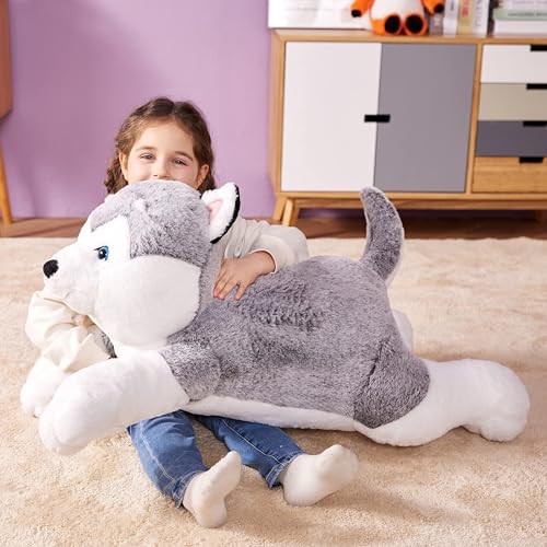 IKASA Giant Husky Stuffed Animal Plush Toy,30" Large Dog Puppy Cute Jumbo Soft Toys,Huge Big Size Plushy Fluffy Fat Plushie,Gifts for Kids - style: Husky Dog