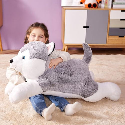 IKASA Giant Husky Stuffed Animal Plush Toy,30" Large Dog Puppy Cute Jumbo Soft Toys,Huge Big Size Plushy Fluffy Fat Plushie,Gifts for Kids - style: Husky Dog