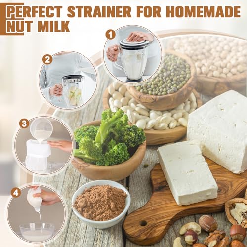 Boao Nut Milk Bags - Reusable Food Strainer Bags with Fine Mesh Nylon Drawstring, 3 Sizes (48 Pack)