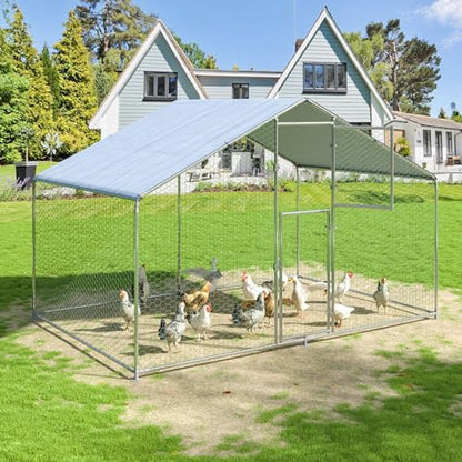 Polar Aurora Metal Chicken Coop, Large Outdoor Chicken Pen, Walk-in Chicken Run for 6-20 Chickens, Double Door Chicken House with Waterproof UV Protection Cover for Backyard (Spire-S) - size: 118.0"L x 78.7"W x 76.8"H