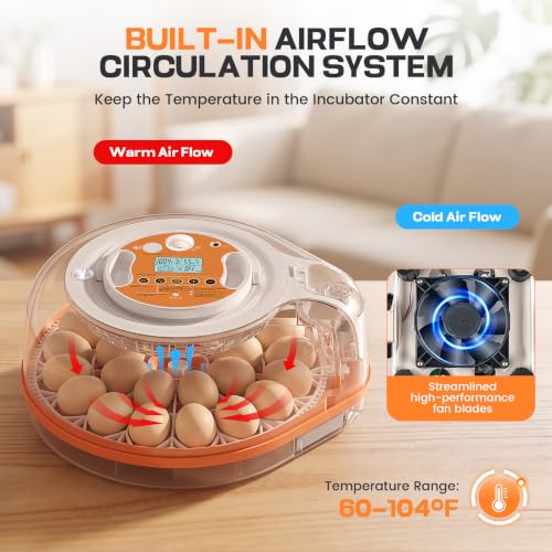 26 Egg Incubators for Hatching Eggs with Smart Voice Control & Two Interchangeable Egg Trays for Needs- Auto Turner, Temp/Humidity Control, Egg Candler for Chicken Duck Quail