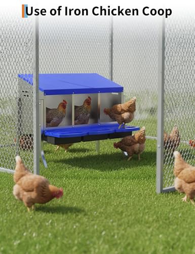 Garvee Nesting Boxes for Chickens - 3 Compartment Metal Stainless Steel Chicken Nesting Boxes with Pull-Out Trays,Hen Roosting & Laying Eggs,Roll Away Design,Easy to Install and Easy to Clean - color: Blue, size: 3 Holes with legs