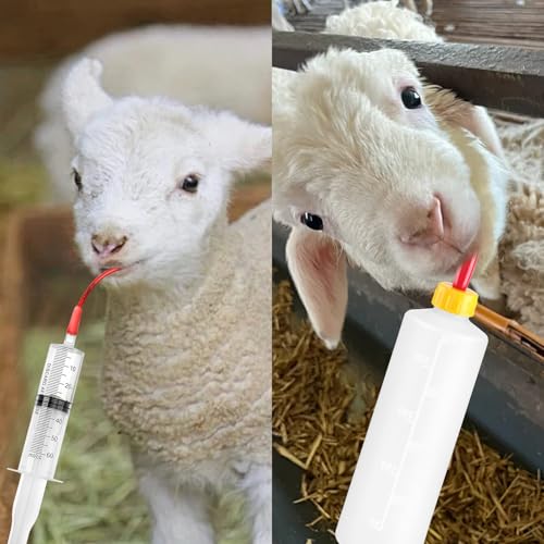24 Pcs Lamb and Goat Kid Feeding Kit Including 3 Pcs 400ml Lamb Feeding Bottles 15 Pcs Goat Nipples 6 Pcs Feeding Tube Kit 60 ml Syringe and 16 FR Tube for Puppies Goat Feeding Baby Goats