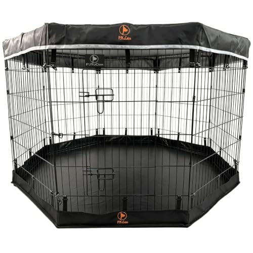 PJYuCien Puppy Playpen with Top Cover & Bottom Pad, 8 Panels 36" H, Black | 24"W, Medium Pet Safe Sanctuary, Foldable Octagonal Pen, Versatile, Indoor & Outdoor, Backyard Pasture, Protects Floors - color: Black, size: Medium Pen: 36-Inch High