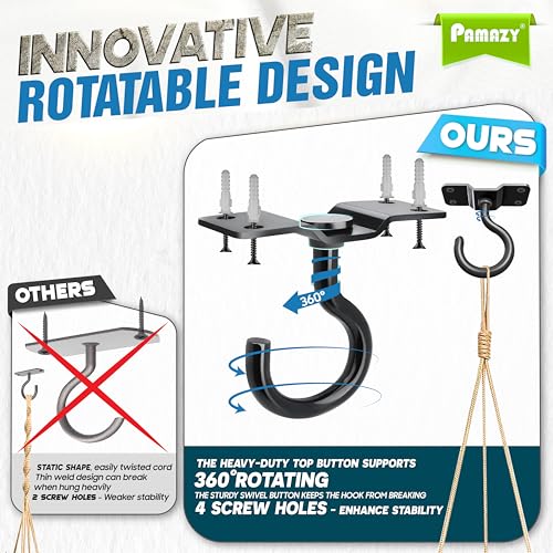 [UPGRADED] 4Pcs 200LBS Rotatable Ceiling Hooks with 4 Screw Points Base, Wall Mount Metal Hanger Black Ceiling Hook for Hanging Plant, Bird Feeder, Lights, Bed Canopy, Wind Chime, Indoor Outdoor Decor - style: 4PCS