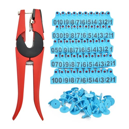 50 Numbered Cattle Ear Tags TPU Animal Identification Tags Livestock Ear Tag for Cattle Cow Horse Hog Pig Goat Sheep Applicator Kit (001-050 Blue) - color: Blue, size: Medium 50PCS
