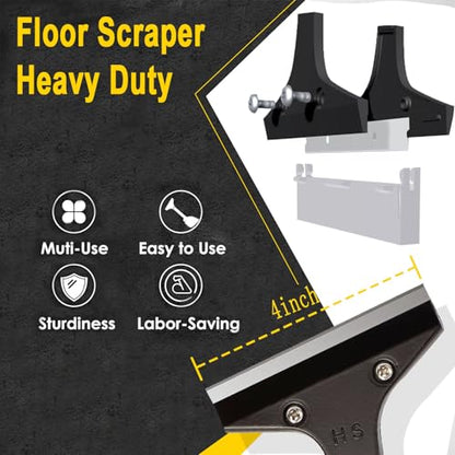 Floor Scraper Long Handle Heavy Duty, 31-61“ Long Handle Blade Scraper Tool with 10PCS Extra Blades 4 Inch stainless steel efficiently and quickly kitchen stickers windows cleaning. (50inch) - size: 50inch