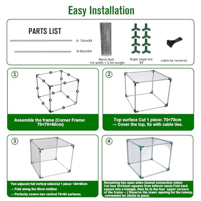 Chicken Run Corner Extension 27.5"x27.5"x23.6", Outdoor Square Coop Fence Connector Add-On for Chickens, Ducks & Rabbits - size: 27.55X27.55X23.62in