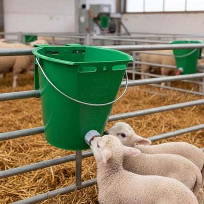 Feed Bucket,Livestock Milk Feeder Bucket 8L Large Capacity with 5 Nipple 5 Mouth Feeding Station for Lamb Calf Goat Kid Piglet Food Grade Plastic Farm Nursing Pail with Internal Scale and Handle - color: White5
