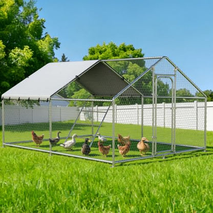 Large Metal Chicken Coop with Roosting,Outdoor Chicken Runs for Yard with Cover, Spire Roof Hen House Enclosure, Walk-in Cage Peak Hen House for Yard Farm,13.1 × 9.8 × 6.5 ft - size: 13.1'W x 9.8'L x 6.5'H - Spire