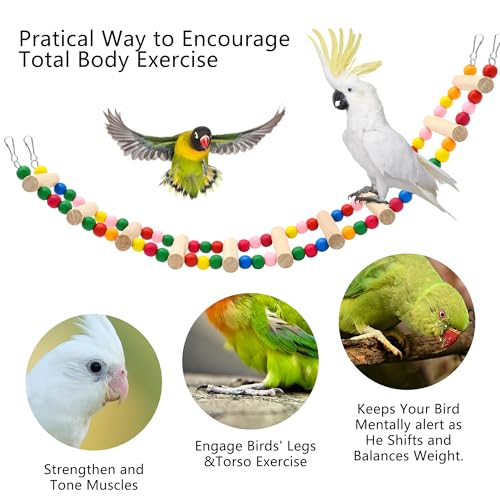 11-Step Bird Ladder Bridge,21.26 x 3.15 inches Raw Wood and Edible Dye,Pet Hamster Climbing Ladder Swing Toys Suitable for Small to Medium Birds,Bird Cage Accessories (11 Ladders) - size: 11 Ladders
