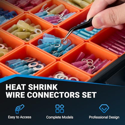 1622PCS Heat Shrink Wire Connectors Kit, T-Tap Electrical Terminals & Solder Seal Connectors, Insulated Marine Grade Waterproof Ring Fork Spade Butt Splice Set for Boat Automotive DIY