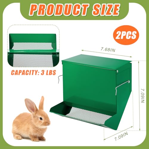 Maxcheck 2 Pcs Rabbit Feeder for Cages Small Animal Food Pellet Dispenser with Lid Metal Chicken Grit Oyster Shell Squirrel Feeders Outside(7.7 Inches,Mesh Bottom,Green) - color: Green, size: 7.7 Inches