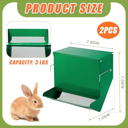 Maxcheck 2 Pcs Rabbit Feeder for Cages Small Animal Food Pellet Dispenser with Lid Metal Chicken Grit Oyster Shell Squirrel Feeders Outside(7.7 Inches,Mesh Bottom,Green) - color: Green, size: 7.7 Inches