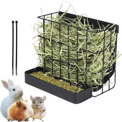 Rabbit Hay Feeder Guinea Pig Hay Holder with Hook Heavy-Duty Metal,Internal Sloping Design，Hay Feeder for Bunny,Rabbit，Chinchillas,Comes with Two Multifunctional Zippers - color: black, size: Large