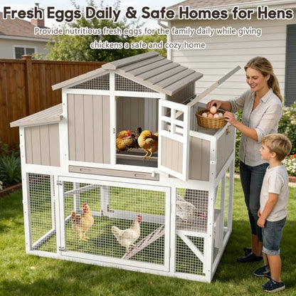 Large Wooden Chicken Coop for 2-6 Chickens, Outdoor Chicken House with 4 Nest Boxes, Hen House Poultry House Pet Hutch Chicken Cage with Waterproof Asphalt Roof, Ramp, Roosting Bars - color: Grey