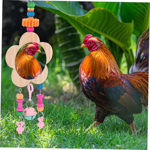 ibasenice Wooden Hanging Mirror Toy Bells for Chickens Engaging Pet Hen Activity and Playtime Fun Poultry Enrichment for and Chicken Cages
