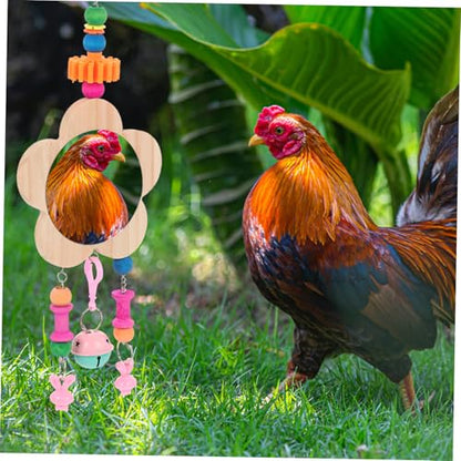ibasenice Wooden Hanging Mirror Toy Bells for Chickens Engaging Pet Hen Activity and Playtime Fun Poultry Enrichment for and Chicken Cages